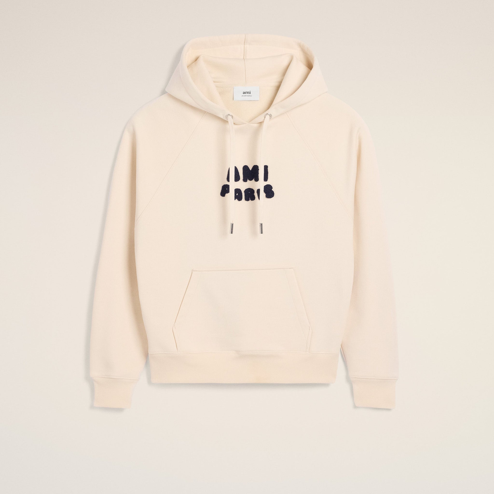 Beige Cotton Hoodie With Ami Paris Patch
