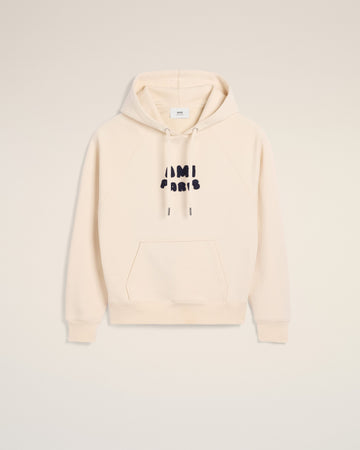 Beige Cotton Hoodie With Ami Paris Patch
