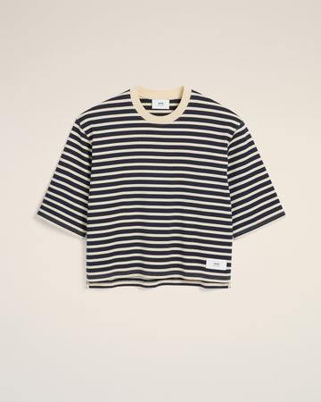 Navy Recycled Cotton Loose Striped T-Shirt
