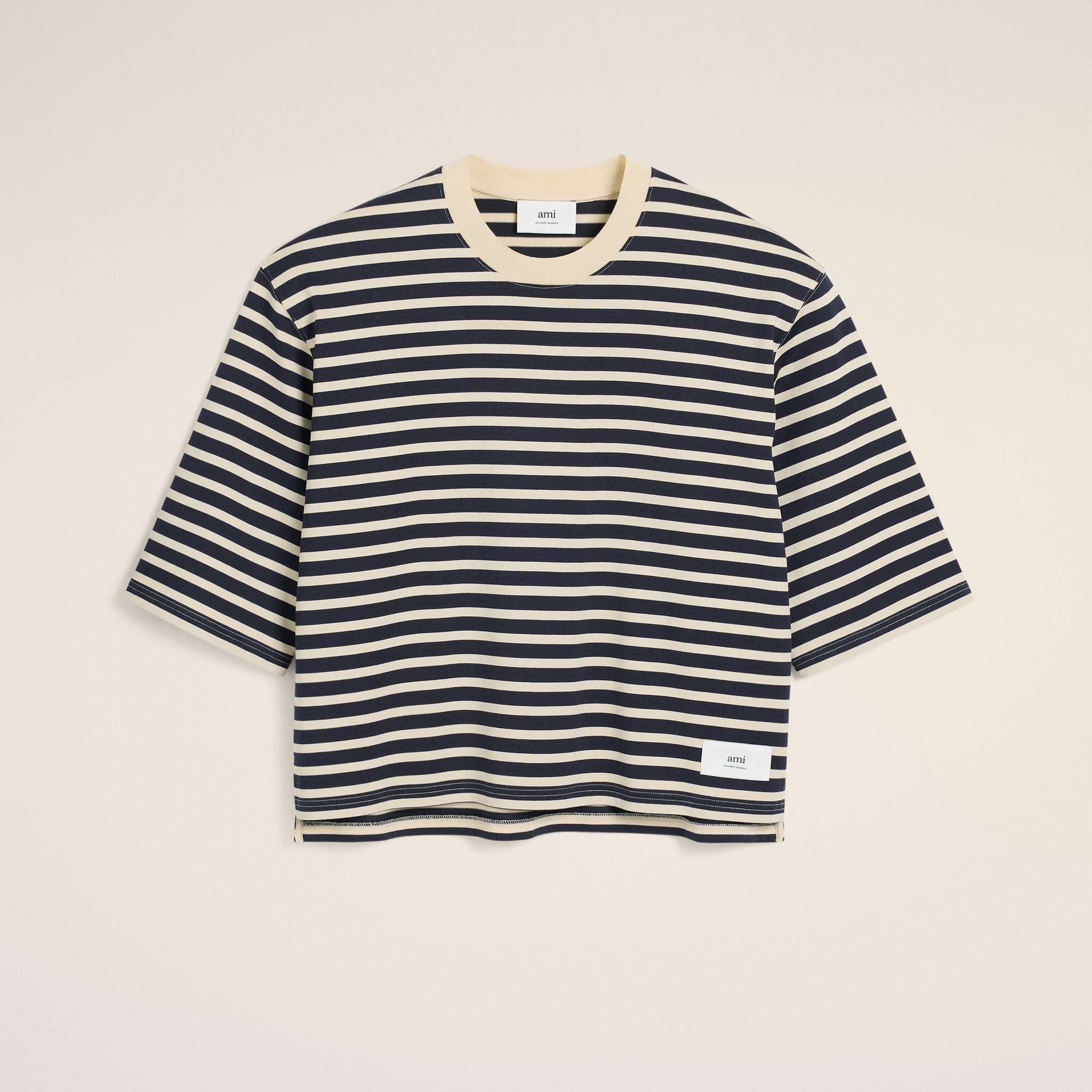 Navy Recycled Cotton Loose Striped T-Shirt