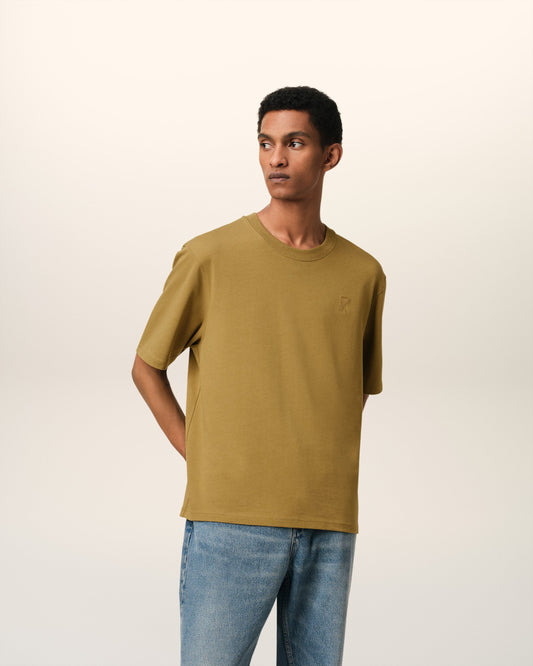 Mustard Cotton Tonal Ami de Coeur T-Shirt