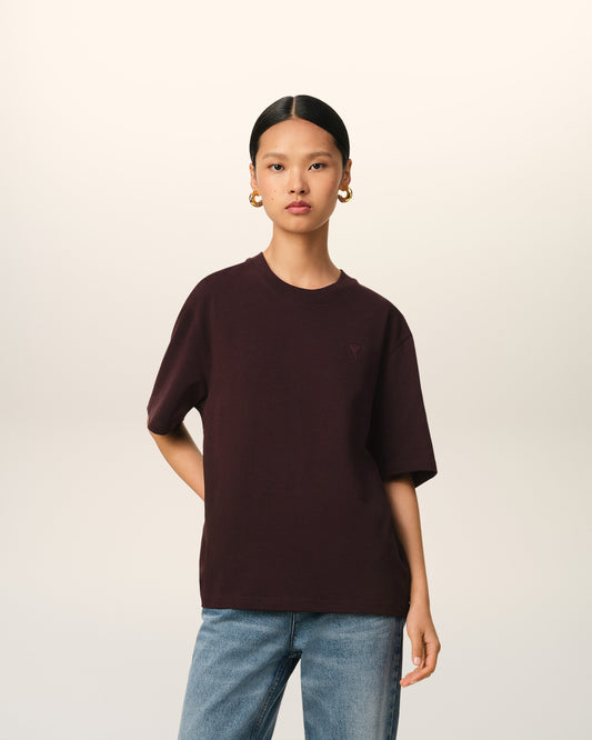 Burgundy Cotton Tonal Ami de Coeur T-Shirt