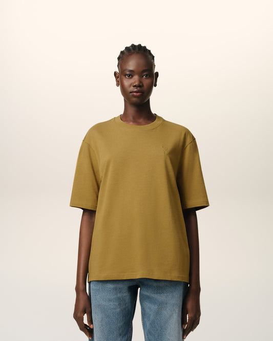 Mustard Cotton Tonal Ami de Coeur T-Shirt