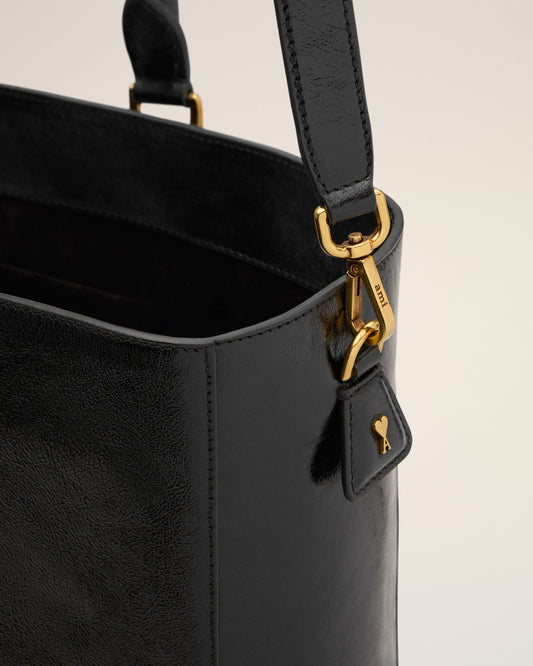 Black Leather North South Tote Bag